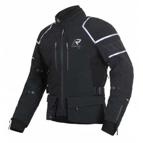 RUKKA EXEGAL Tekstylna kurtka motocyklowa z membraną Gore-Tex czarna z srebrnymi wykończeniami