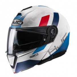 HJC i90 Syrex szczękowy kask motocyklowy biało niebiesko czerwony