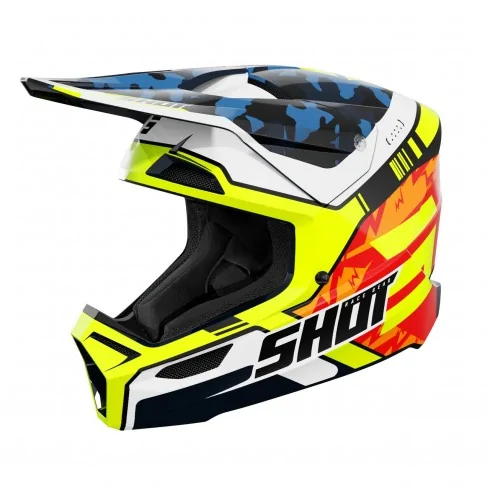 SHOT FURIOUS KID Flash Blue Neon dziecięcy offroadowy kask motocyklowy Quad Motocross żółty fluo połysk