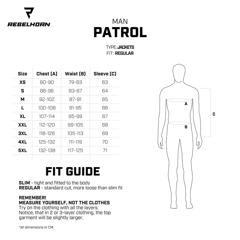tekstylna kurtka motocyklowa rebelhorn patrol tabela rozmiarów